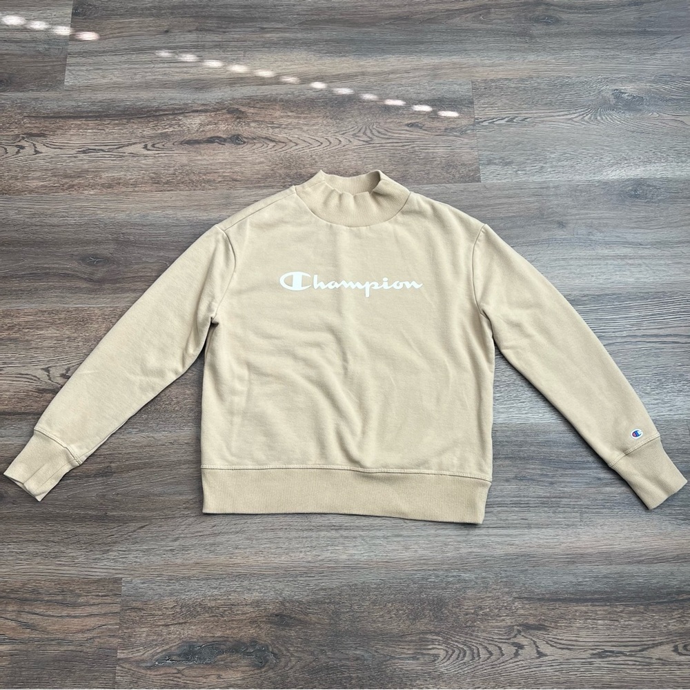 ❄️ Champion Women Mock Neck Tan Fleece Sweatshirt Size Small Loungewear Outdoor